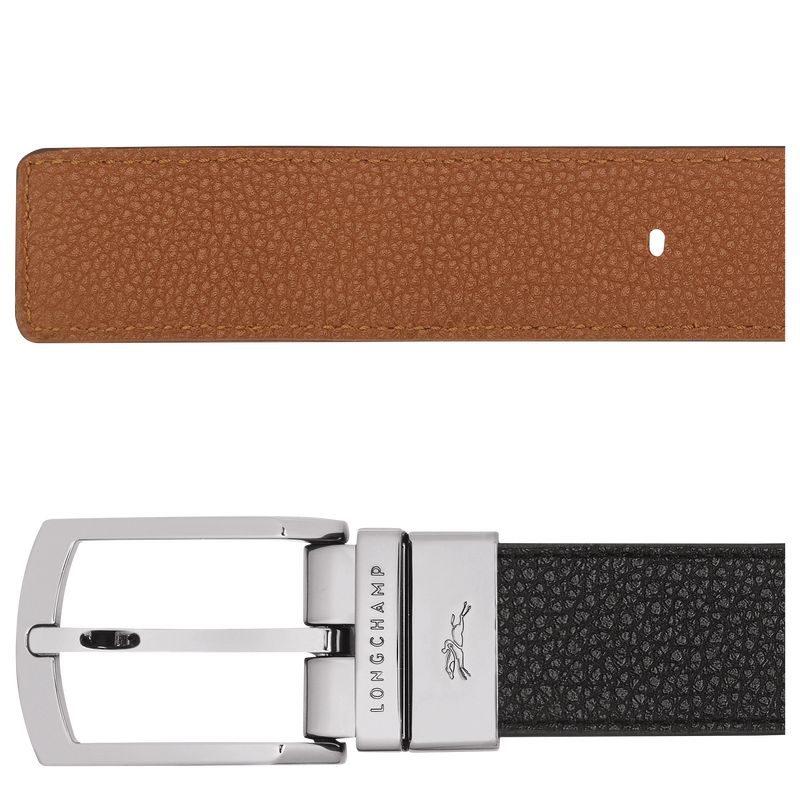 Black/Caramel - Leather Longchamp Le FoulonnÉ Men Belts | AU9321DF