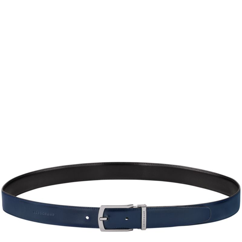 Black/Navy - Leather Longchamp Delta Box Men Belts | AU9293HA