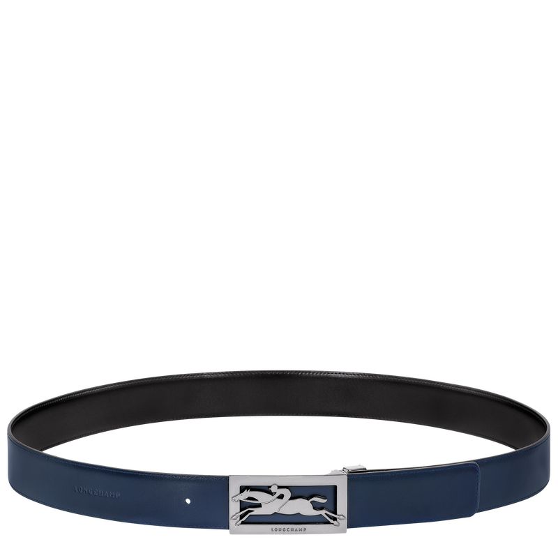 Black/Navy - Leather Longchamp Delta Box Men Belts | AU9300OK