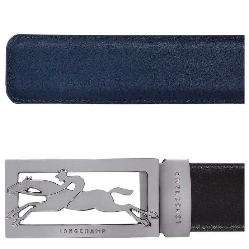 Black/Navy - Leather Longchamp Delta Box Men Belts | AU9300OK