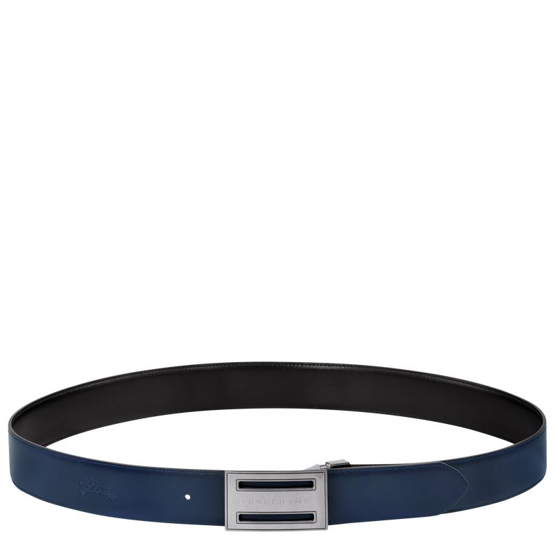 Black/Navy - Leather Longchamp Delta Box Men Belts | AU9303YX