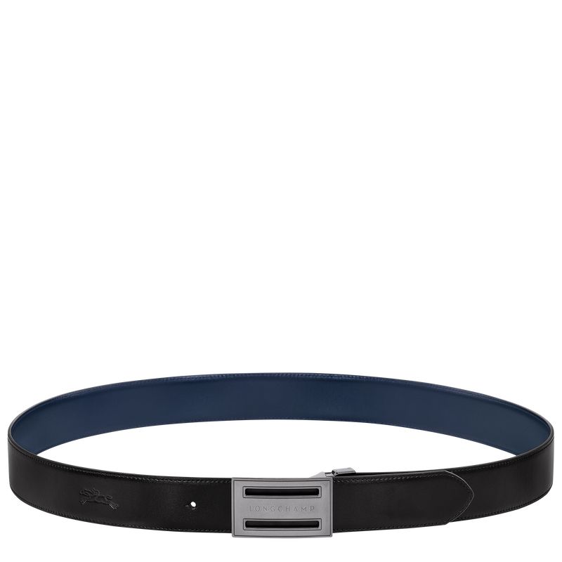 Black/Navy - Leather Longchamp Delta Box Men Belts | AU9303YX