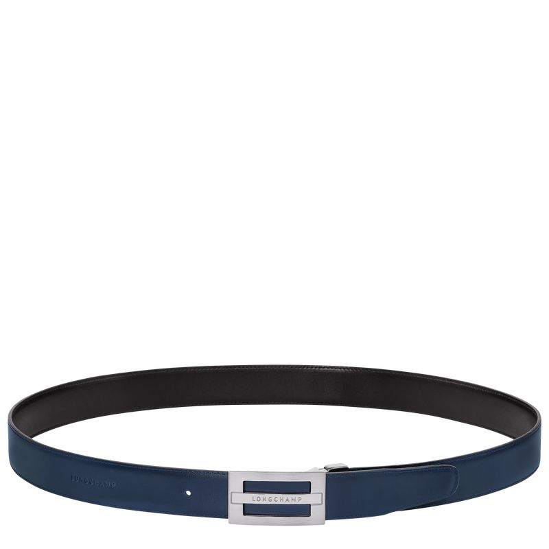 Black/Navy - Leather Longchamp Delta Box Men Belts | AU9309QM