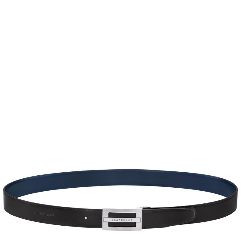 Black/Navy - Leather Longchamp Delta Box Men Belts | AU9309QM