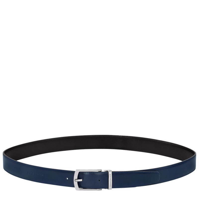 Black/Navy - Leather Longchamp Delta Box Men Belts | AU9312RV