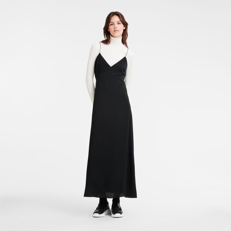 Black - Fluid crepe Longchamp Long Women Dress | AU8571PJ