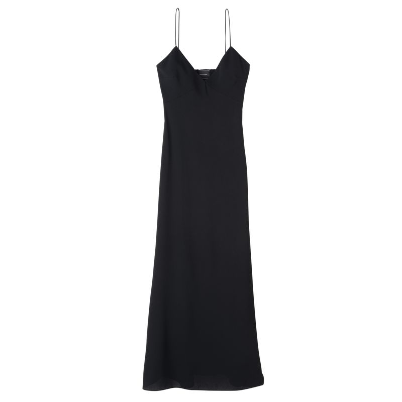 Black - Fluid crepe Longchamp Long Women Dress | AU8571PJ