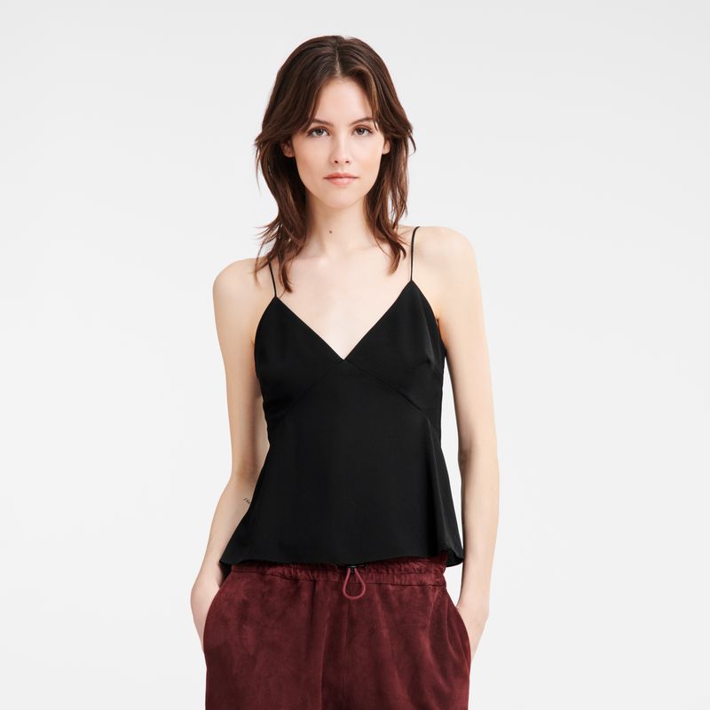 Black - Fluid crepe Longchamp Thin strap Women Tops | AU8631WN