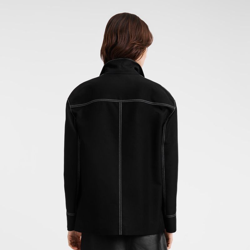 Black - Gabardine Longchamp Topstitching straight Women Jackets | AU8526EB