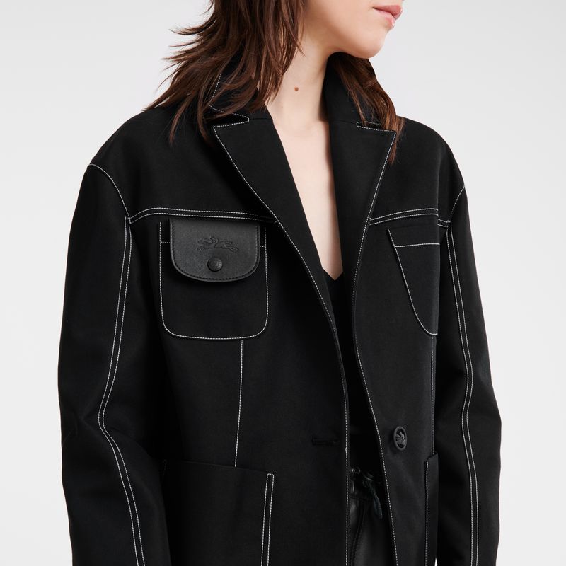 Black - Gabardine Longchamp Topstitching straight Women Jackets | AU8526EB