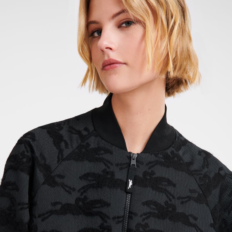 Black - Jacquard fabric Longchamp Bomber spirit short blouson Women Jackets | AU8542FD