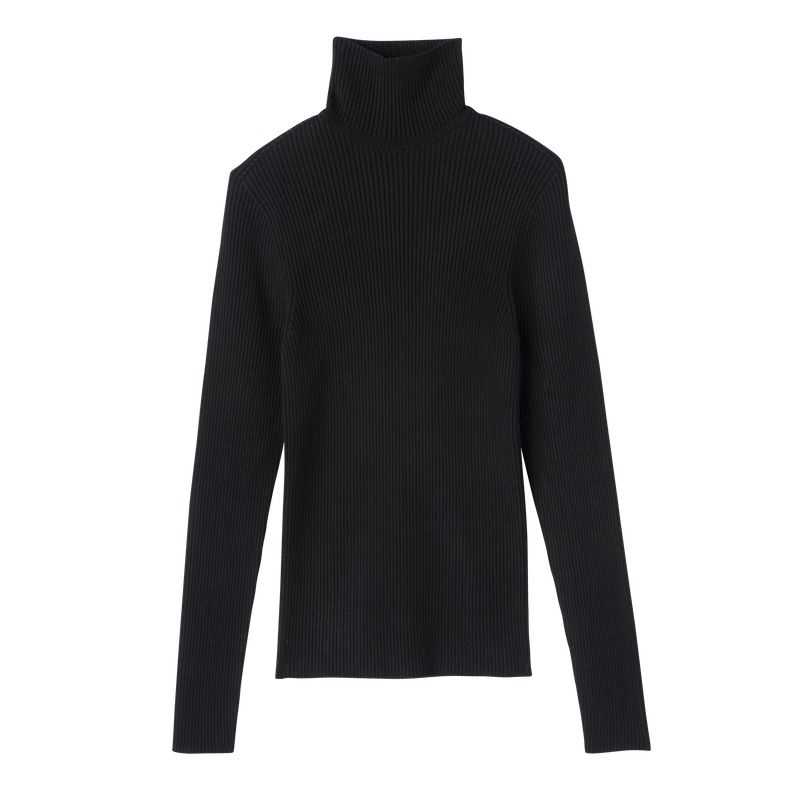 Black - Knit Longchamp High collar fitted Women Jumper | AU8682EB