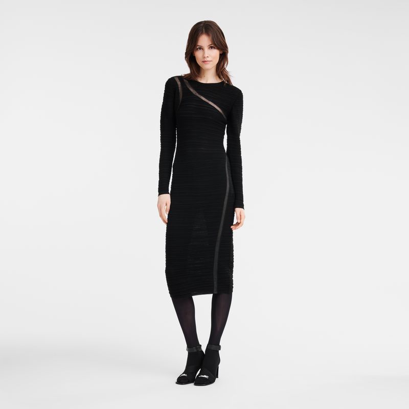 Black - Knit Longchamp Long Women Dress | AU8613ZU