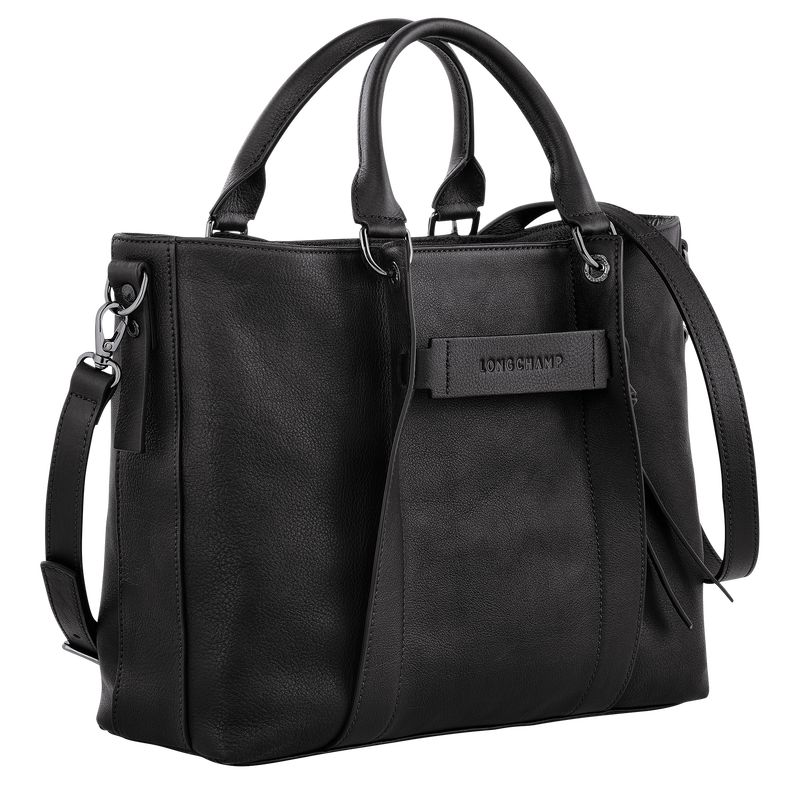 Black - Leather Longchamp 3D L Women Handbag | AU7282WN