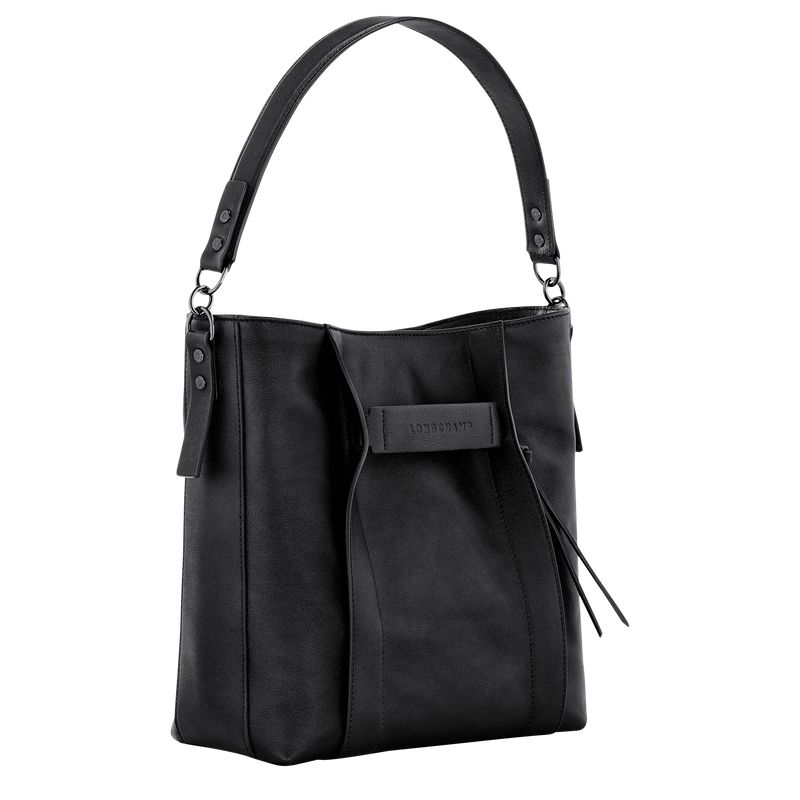 Black - Leather Longchamp 3D M Hobo Women Shoulder Bags | AU7550PJ