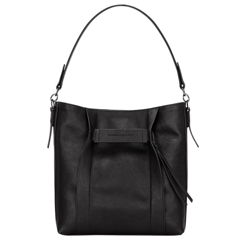 Black - Leather Longchamp 3D M Hobo Women Shoulder Bags | AU7550PJ