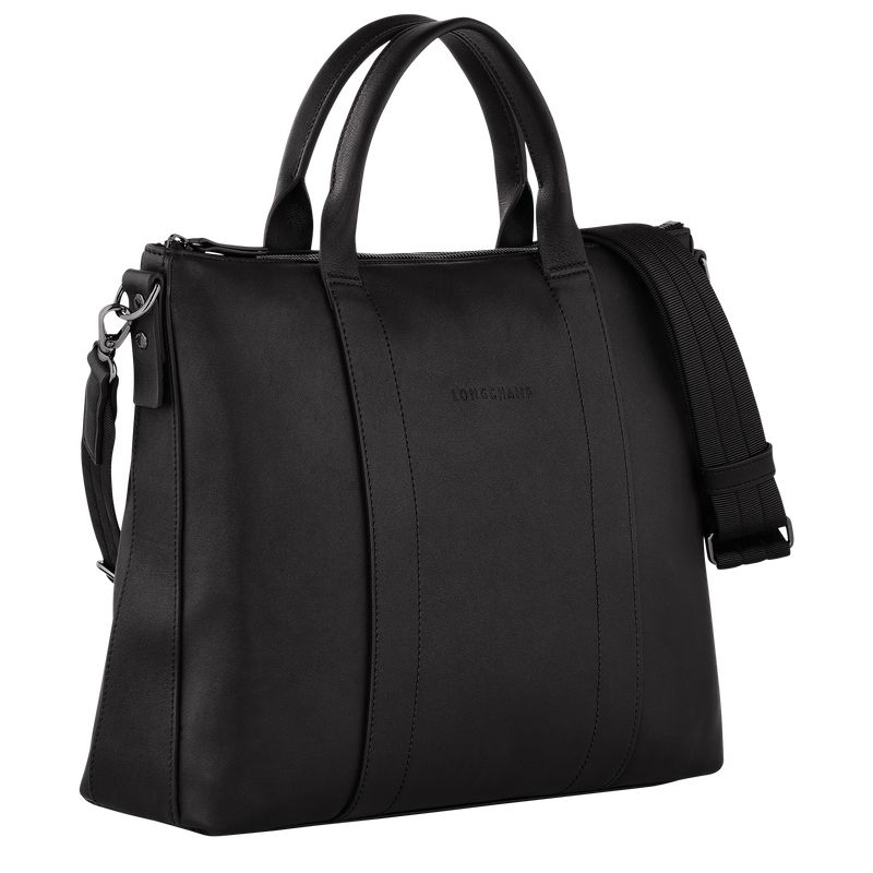 Black - Leather Longchamp 3D Men Briefcase | AU8762MQ