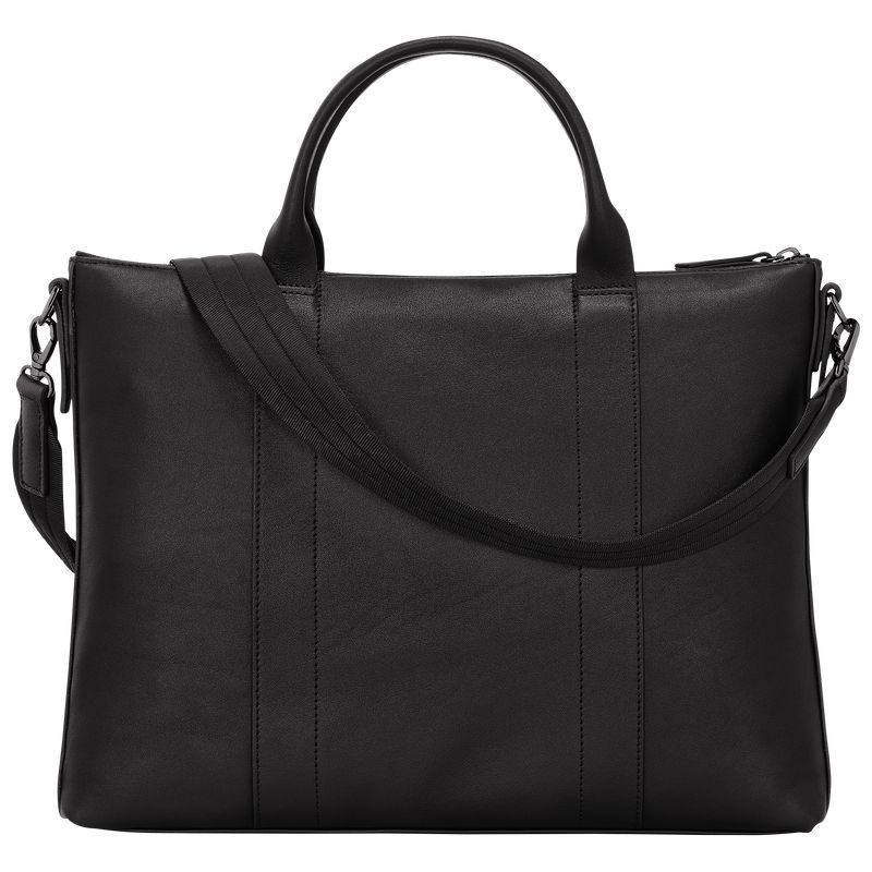 Black - Leather Longchamp 3D Men Briefcase | AU8762MQ