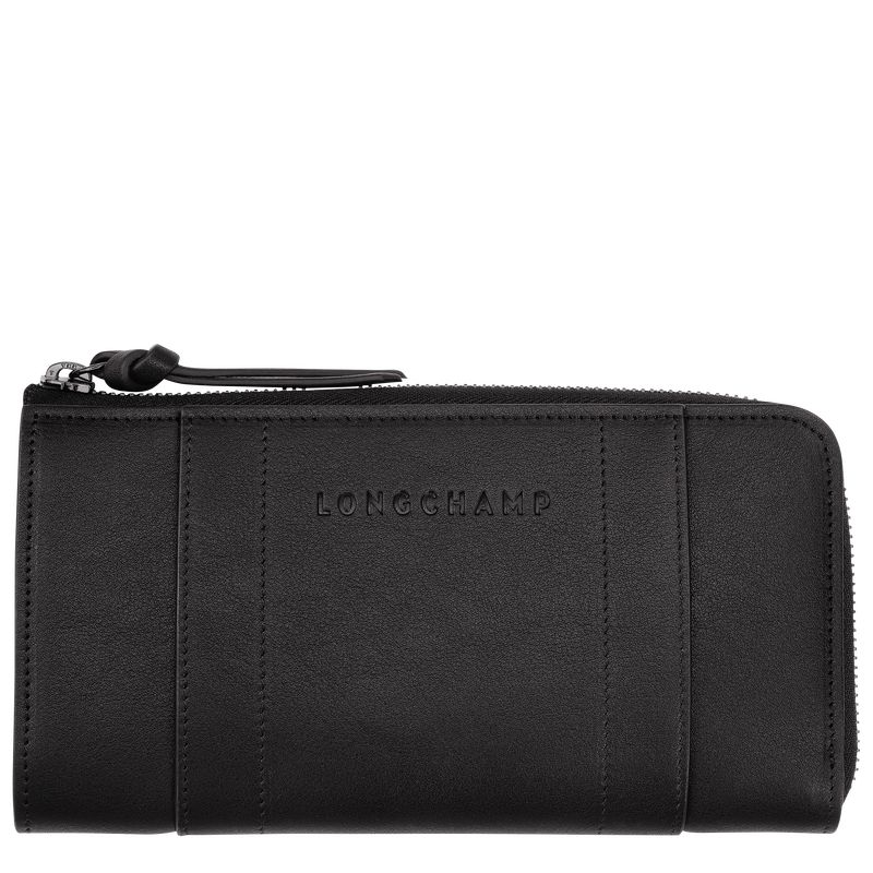 Black - Leather Longchamp 3D Zip around Men Wallets | AU8994EB