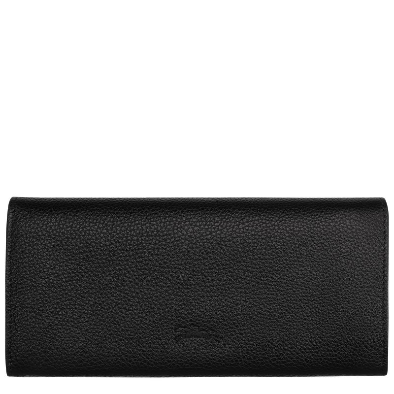 Black - Leather Longchamp Le FoulonnÉ Continental Women Wallets | AU7829BE