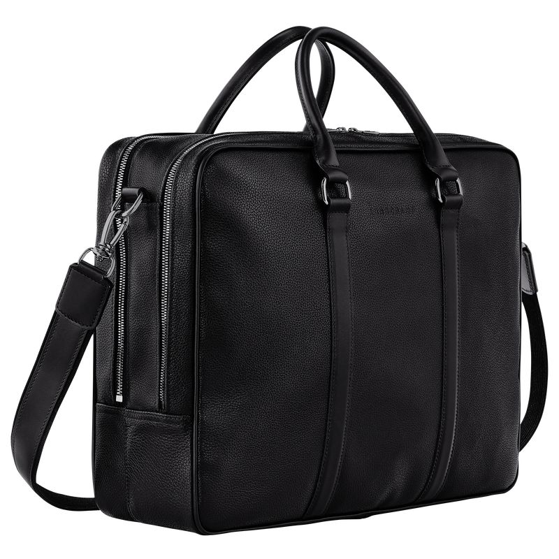 Black - Leather Longchamp Le FoulonnÉ L Men Briefcase | AU8775FD