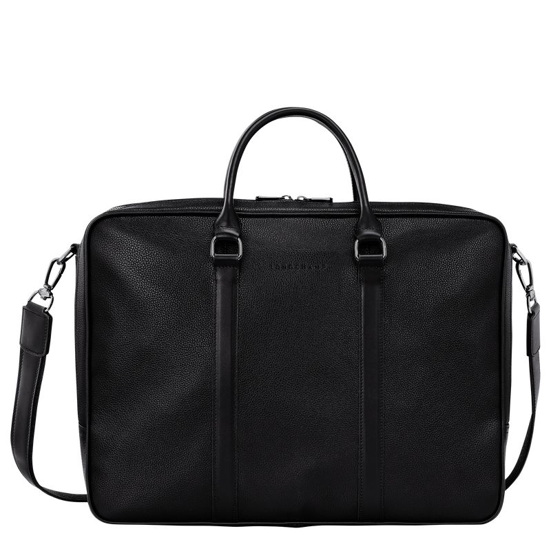 Black - Leather Longchamp Le FoulonnÉ L Men Briefcase | AU8775FD