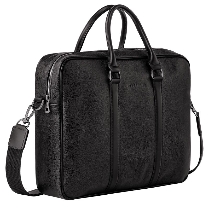 Black - Leather Longchamp Le FoulonnÉ M Men Briefcase | AU8778AH