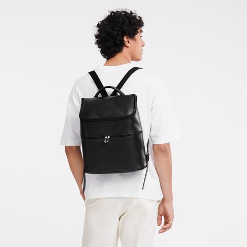 Black - Leather Longchamp Le FoulonnÉ Men Backpacks | AU8854FD