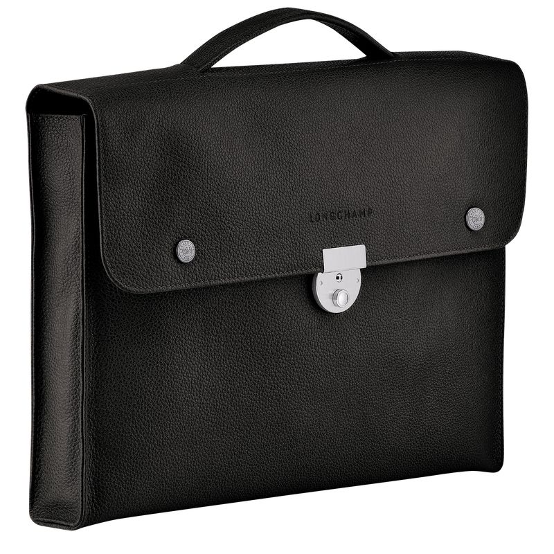 Black - Leather Longchamp Le FoulonnÉ S Men Briefcase | AU8774GS