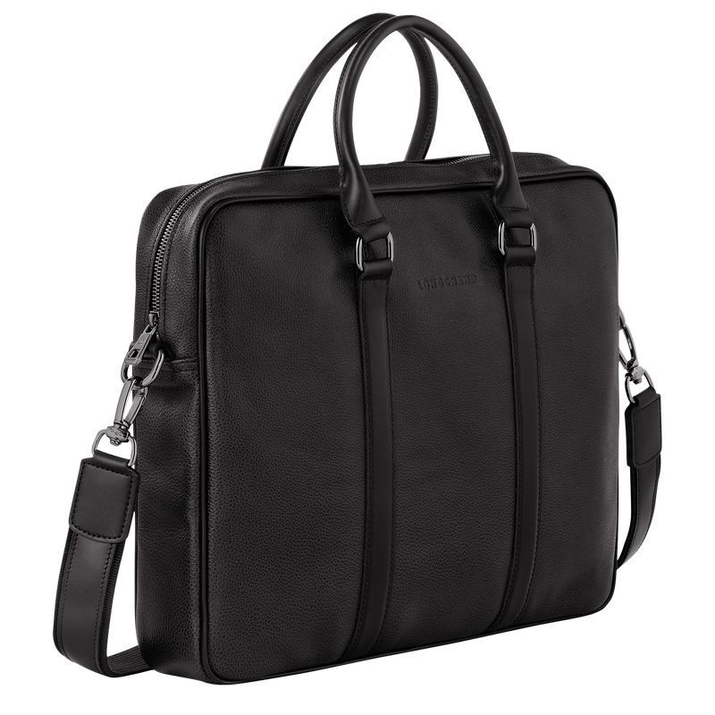 Black - Leather Longchamp Le FoulonnÉ S Men Briefcase | AU8780OK