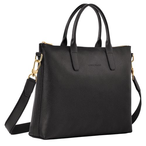 Black - Leather Longchamp Le FoulonnÉ S Women Briefcase | AU7753TC