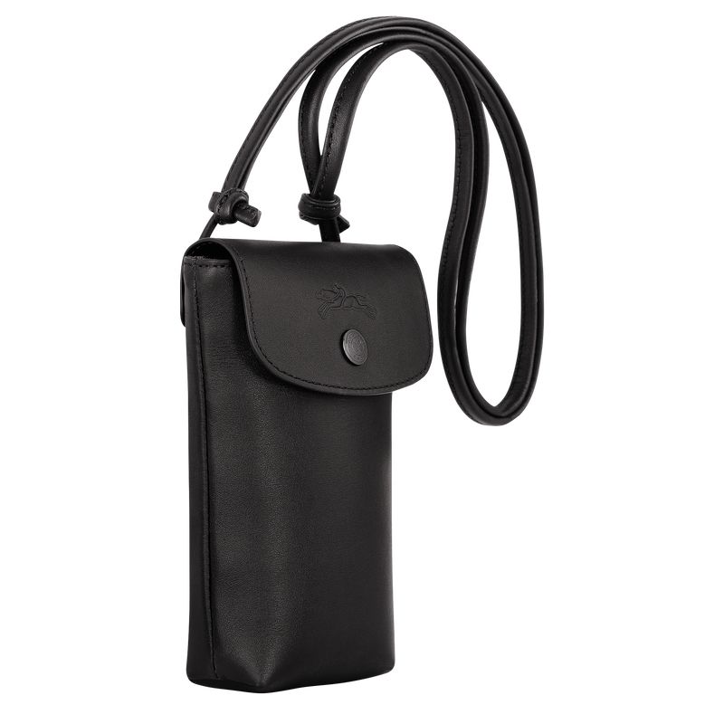 Black - Leather Longchamp Le Pliage Xtra with leather lace Women Phone Case | AU7786GS