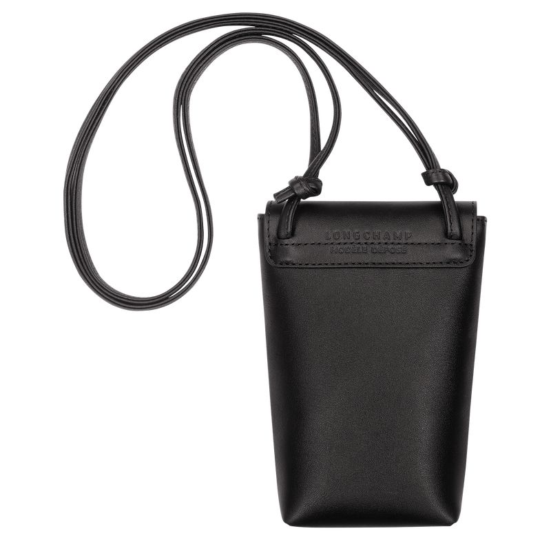 Black - Leather Longchamp Le Pliage Xtra with leather lace Women Phone Case | AU7786GS