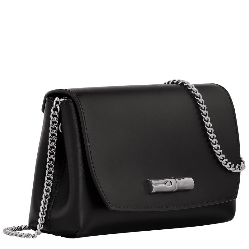 Black - Leather Longchamp Le Roseau Clutch Women Mini Bags | AU7004JP