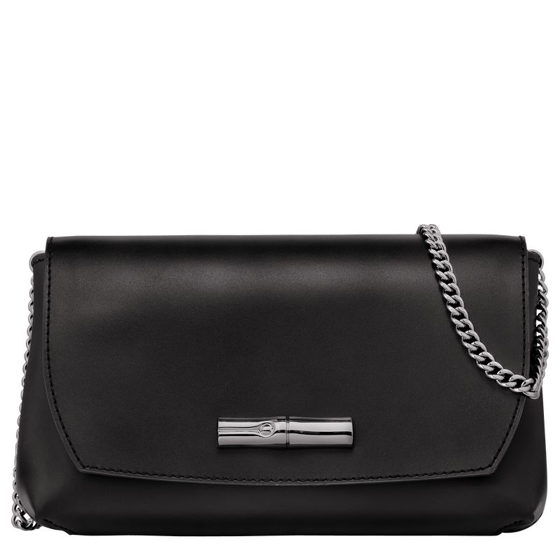 Black - Leather Longchamp Le Roseau Clutch Women Pouches | AU7720BE