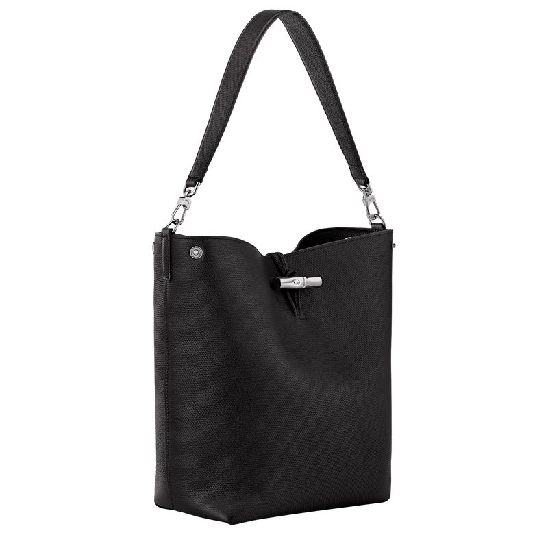 Black - Leather Longchamp Le Roseau M Shoulder Women Shoulder Bags | AU7558KO