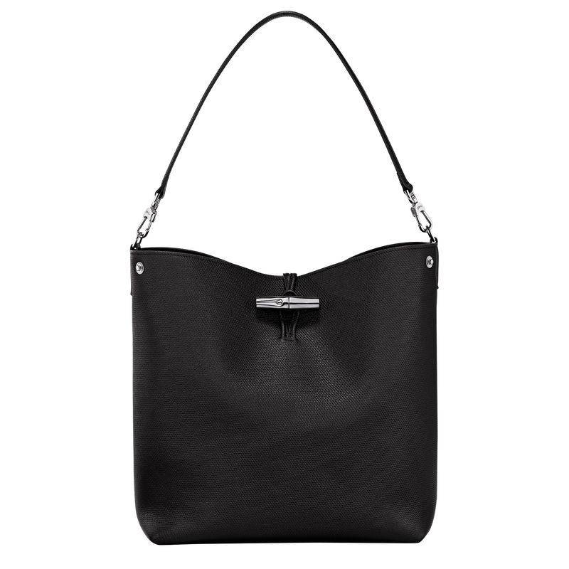 Black - Leather Longchamp Le Roseau M Shoulder Women Shoulder Bags | AU7558KO