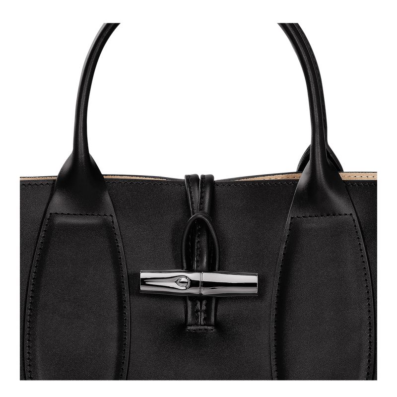 Black - Leather Longchamp Le Roseau M Women Handbag | AU7252BE