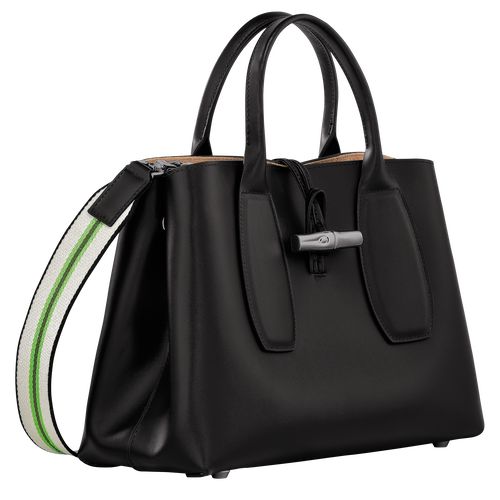 Black - Leather Longchamp Le Roseau M Women Handbag | AU7368JP