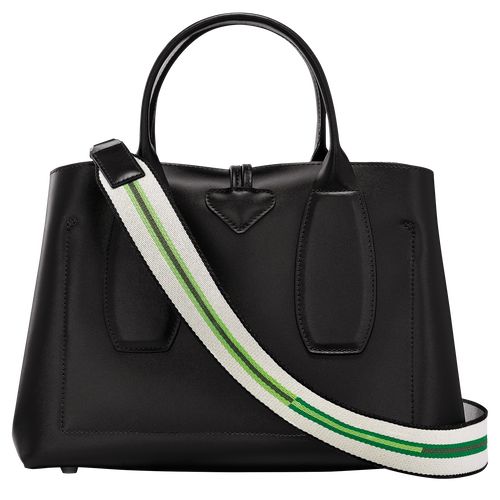 Black - Leather Longchamp Le Roseau M Women Handbag | AU7368JP