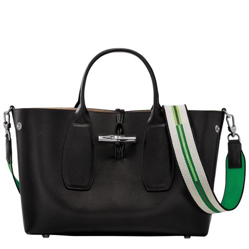 Black - Leather Longchamp Le Roseau M Women Handbag | AU7368JP