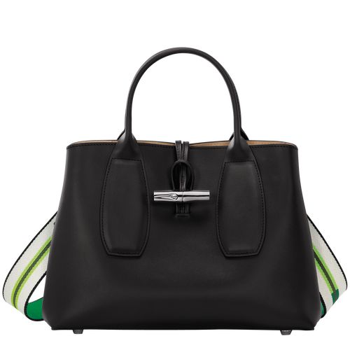 Black - Leather Longchamp Le Roseau M Women Handbag | AU7368JP