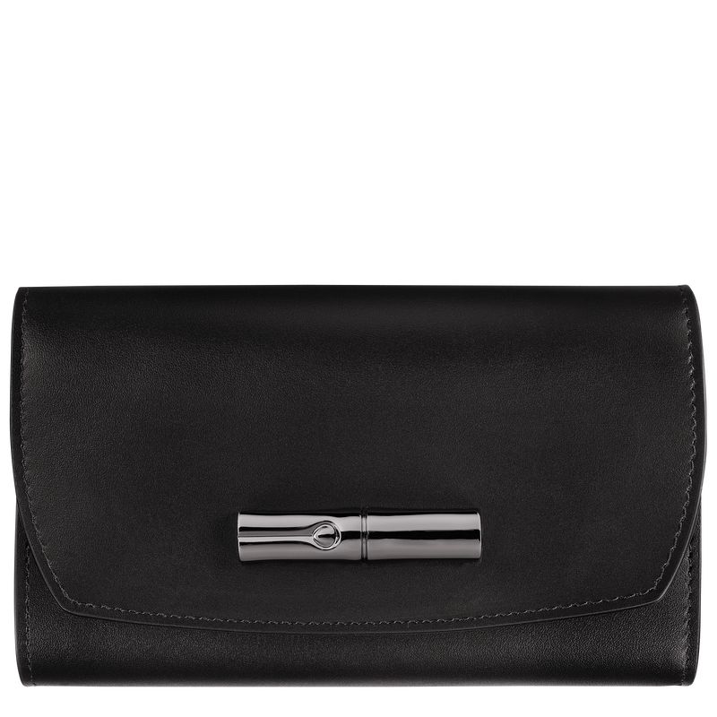 Black - Leather Longchamp Le Roseau Women Wallets | AU7810PJ