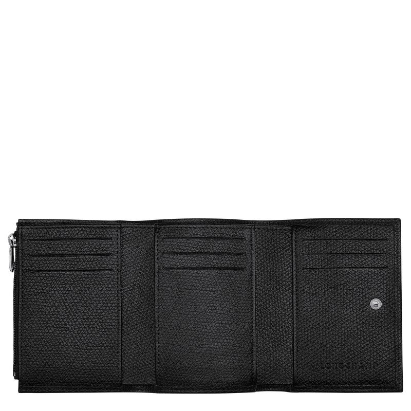 Black - Leather Longchamp Le Roseau Women Wallets | AU7840DF