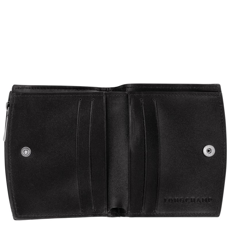 Black - Leather Longchamp Le Roseau Women Wallets | AU7843PJ