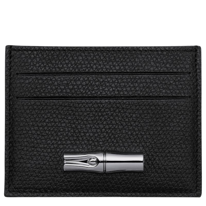 Black - Leather Longchamp Le Roseau Women Card Holder | AU7910YX