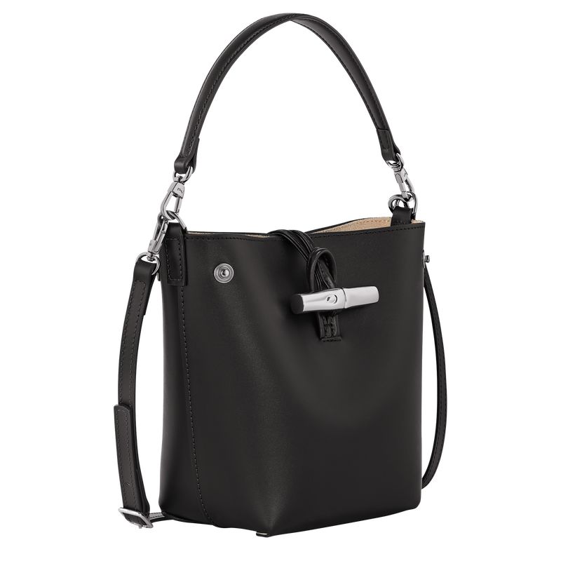 Black - Leather Longchamp Le Roseau XS Bucket Women Crossbody Bags | AU7409NW