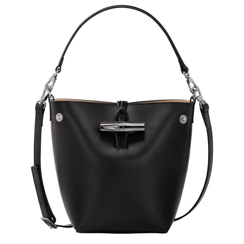 Black - Leather Longchamp Le Roseau XS Bucket Women Crossbody Bags | AU7409NW