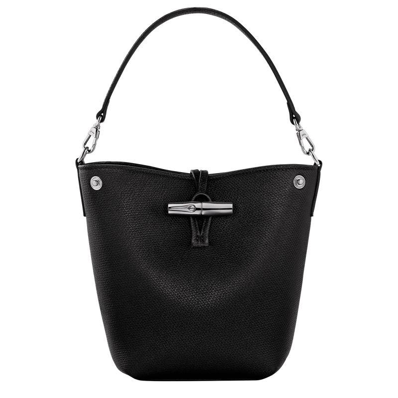 Black - Leather Longchamp Le Roseau XS Bucket Women Crossbody Bags | AU7447AH