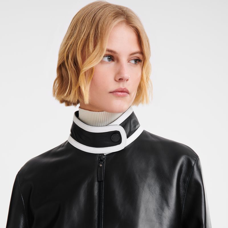 Black - Leather Longchamp Leather short blouson Women Jackets | AU8545JP